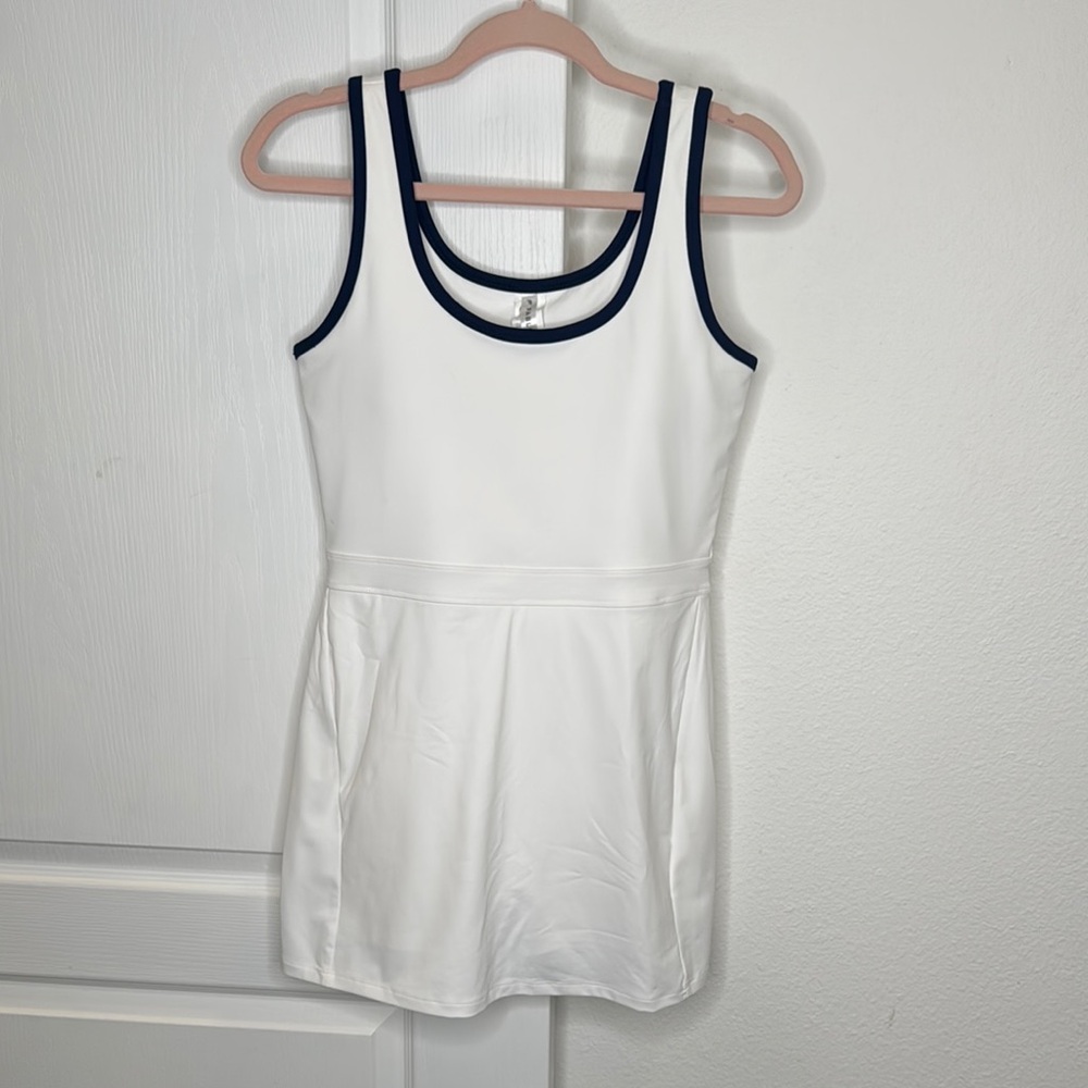 Fabletics White Sleeveless Dress with Black Trim